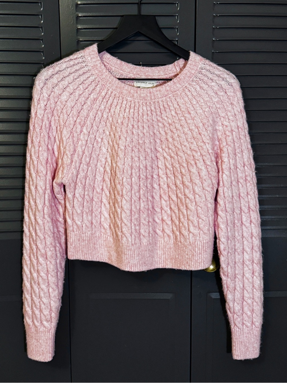 Baby Pink Cable-Knit Cropped Sweater